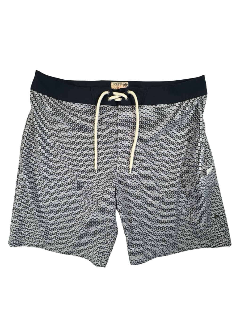 J. CREW Mens 34 Swim Trunk 8 Inch Mesh Lined Maze Print Spring Break Beach EUC